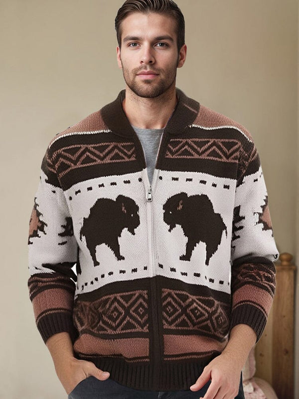 Vintage Jacquard Knit Cardigan Cardigans coofandy Brown M