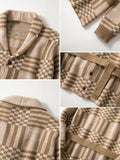 Comfy Plaid Belted Knit Cardigan Cardigans coofandy