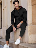 Urban Hooded Waffle Tracksuit Set Sets coofandy Black S