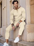 Urban Hooded Waffle Tracksuit Set Sets coofandy Khaki S