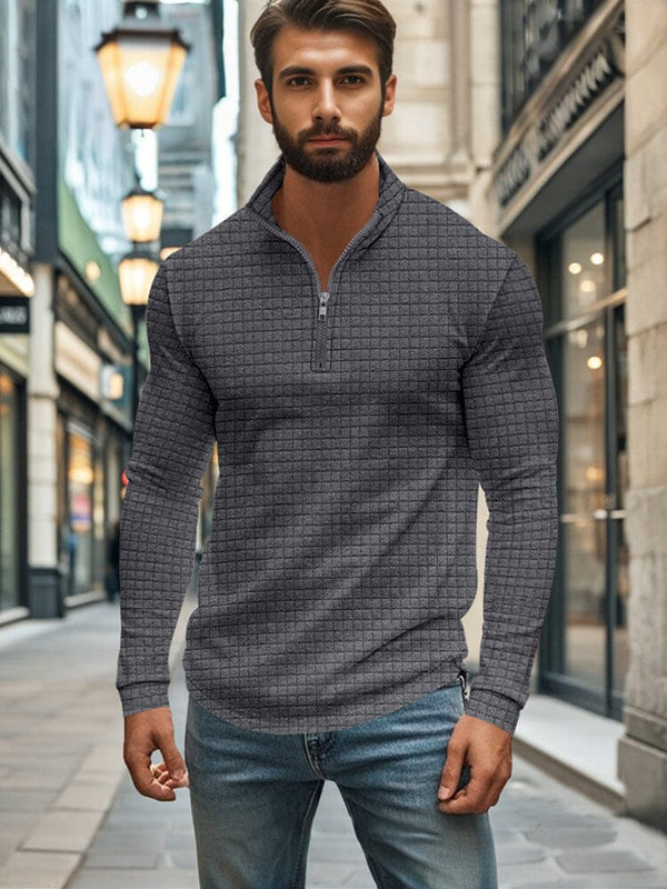 Comfy Soft Grid Texture Top Tops coofandy Dark Grey S