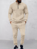 Modern Jacquard Activewear Set Sets coofandy Khaki S