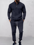 Modern Jacquard Activewear Set Sets coofandy Navy Blue S