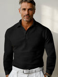 Casual Regular Fit Waffle Polo Shirt Shirts coofandy Black S