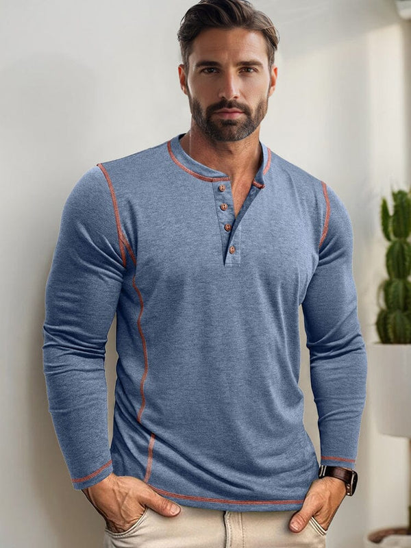 Comfy Versatile Contrast Stitching Shirt Shirts coofandy Blue S