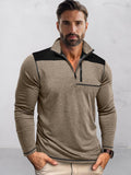 Casual Textured Color Block Polo Shirt Polos coofandy Khaki S