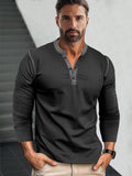 Retro Style Versatile Henley Shirt T-Shirt coofandy Black S