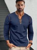 Retro Style Versatile Henley Shirt T-Shirt coofandy Royal Blue S
