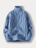 Turtleneck Cable Knit Sweater Sweaters coofandy Blue S