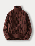 Turtleneck Cable Knit Sweater Sweaters coofandy Brown S