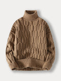 Turtleneck Cable Knit Sweater Sweaters coofandy Khaki S