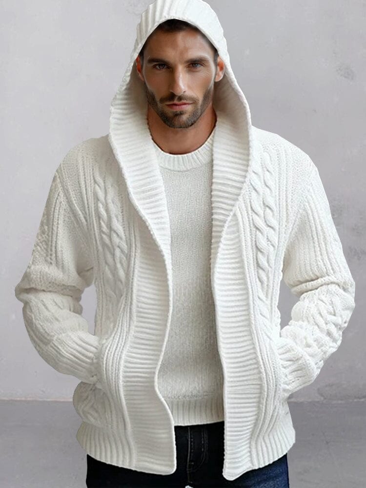 Cable-Knit Open Front Cardigan with Pockets