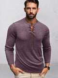 Ribbed Contrast Drawstring Henley Shirt Shirts coofandy Purple M