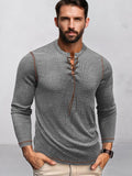 Ribbed Contrast Drawstring Henley Shirt Shirts coofandy Grey M