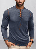 Ribbed Contrast Drawstring Henley Shirt Shirts coofandy
