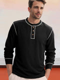 Comfy Versatile Waffle Henley Shirt T-Shirt coofandy Black S