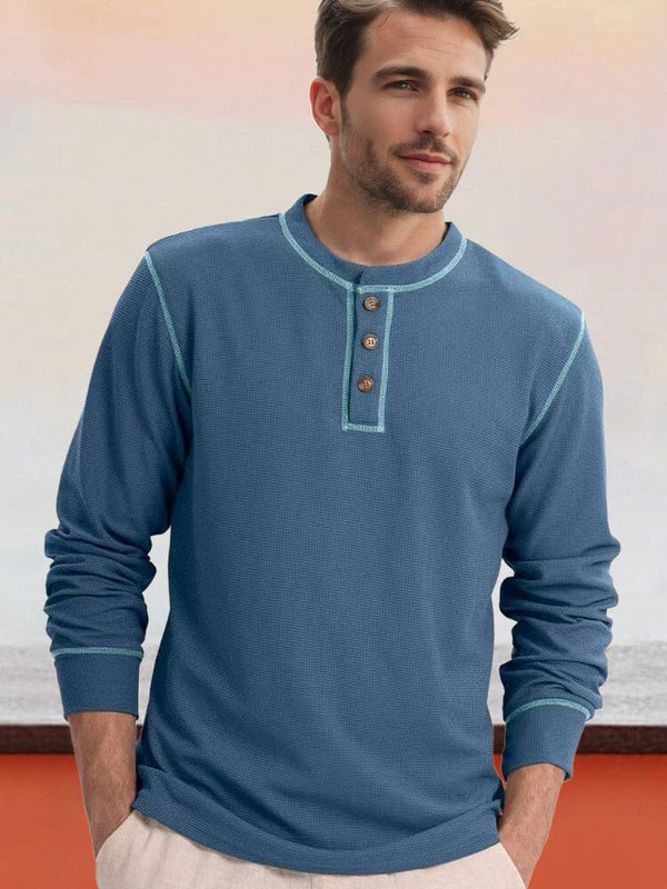 Comfy Versatile Waffle Henley Shirt T-Shirt coofandy Blue S