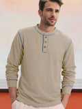 Comfy Versatile Waffle Henley Shirt T-Shirt coofandy Apricot S