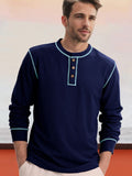 Comfy Versatile Waffle Henley Shirt T-Shirt coofandy Dark Blue S
