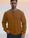 Classic Soft 100% Cotton Henley Shirt T-Shirt coofandy Caramel S