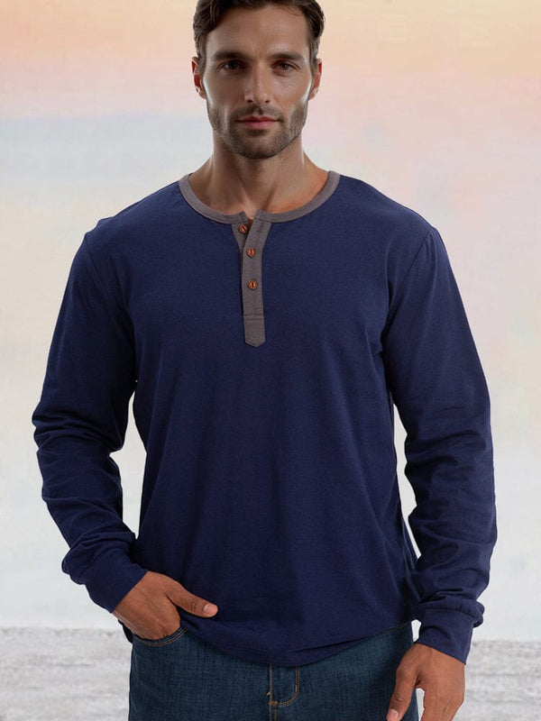 Classic Soft 100% Cotton Henley Shirt T-Shirt coofandy Dark Blue S