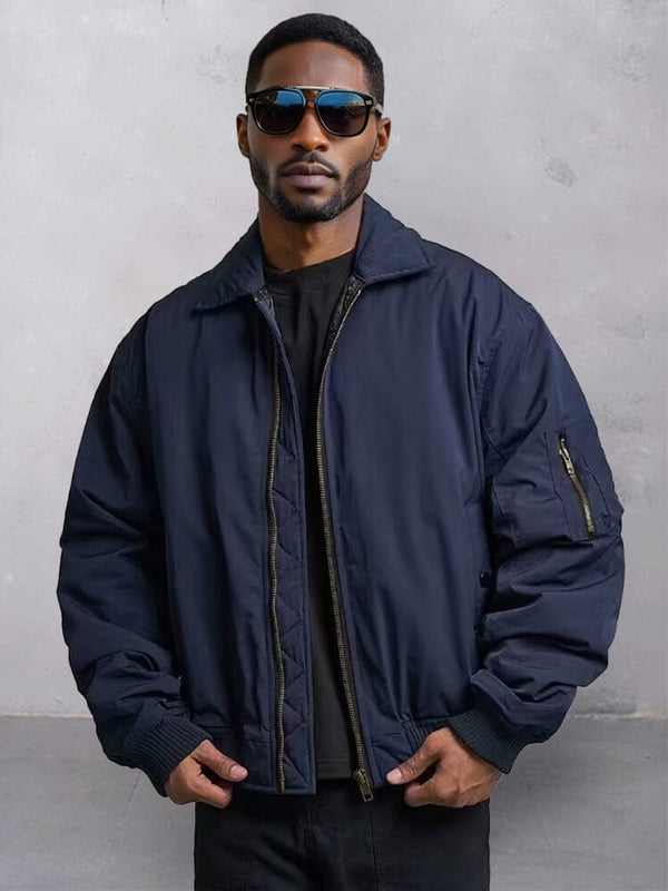 Casual Relaxed Fit Bomber Jacket Jackets coofandy Navy Blue S