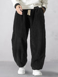 Rlaxed Fit Corduroy Harem Pants Pants coofandy Black S