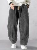 Rlaxed Fit Corduroy Harem Pants Pants coofandy Dark Grey S