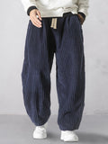 Rlaxed Fit Corduroy Harem Pants Pants coofandy Navy Blue S