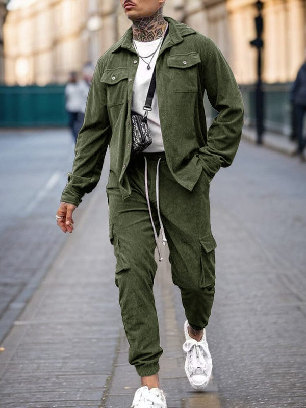 Cargo Style Corduroy Jacket Pants Set Sets coofandy Army Green S