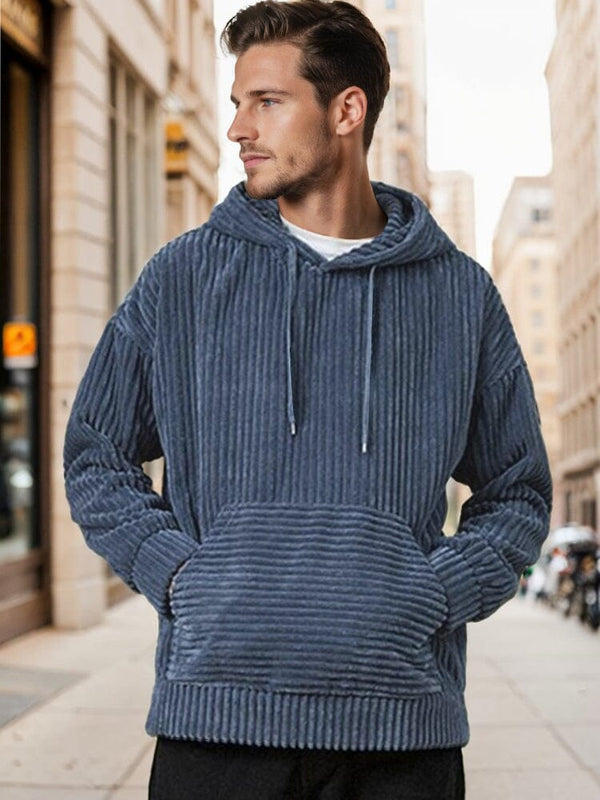 Casual Relaxed Fit Corduroy Hoodie Hoodies coofandy Blue S