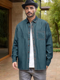 Versatile 100% Cotton Denim Shirt Shirts coofandy Blue Green S