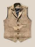Vintage-Inspired Herringbone Tweed Vest Vest coofandy Khaki M