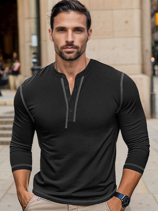 Regular Fit Cotton Henley Shirt Shirts coofandy Black S
