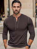 Regular Fit Cotton Henley Shirt Shirts coofandy Brown S