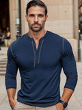 Regular Fit Cotton Henley Shirt Shirts coofandy Navy Blue S