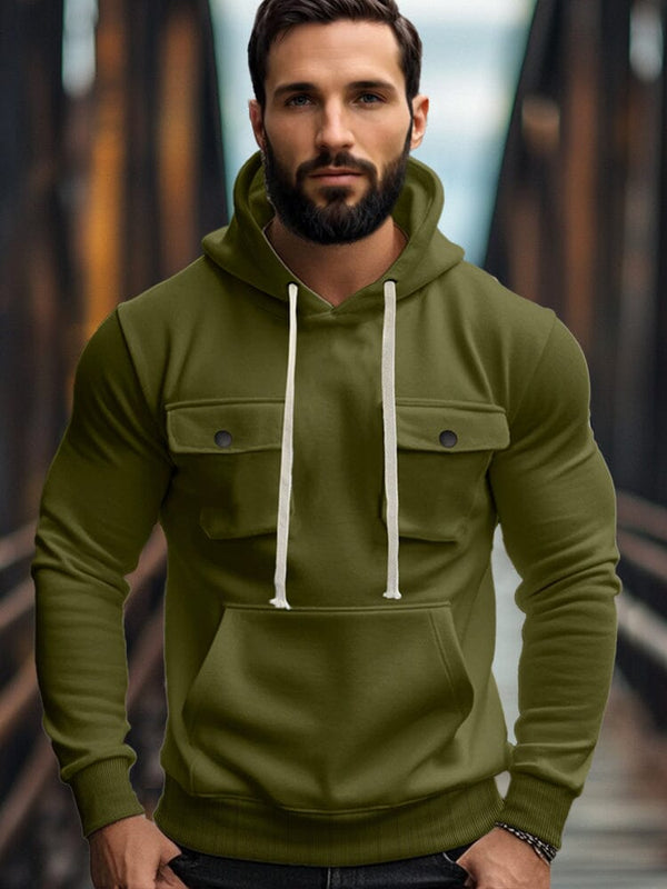 Everyday Comfort Fleece Cargo Hoodie Hoodies coofandy Army Green S