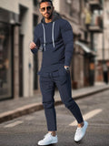 Athleisure Regular Fit 2-Piece Outfits Sports Set coofandy Navy Blue S