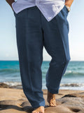 Comfy Breathable Cotton Linen Trousers Pants coofandy Navy Blue S