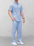 Leisure Jacquard Henley Shirt Pants Set