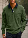 Versatile Color Block Corduroy Polo Shirt