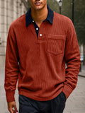 Versatile Color Block Corduroy Polo Shirt