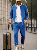 Sporty Contrasting Stripes Jacket Pants Set