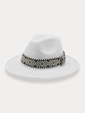 Fedora Hat with Band Hat coofandy White F(56-58)