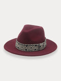Fedora Hat with Band Hat coofandy Wine Red F(56-58)