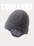 Warm Earflaps Knit Cuffed Beanie Hat coofandy