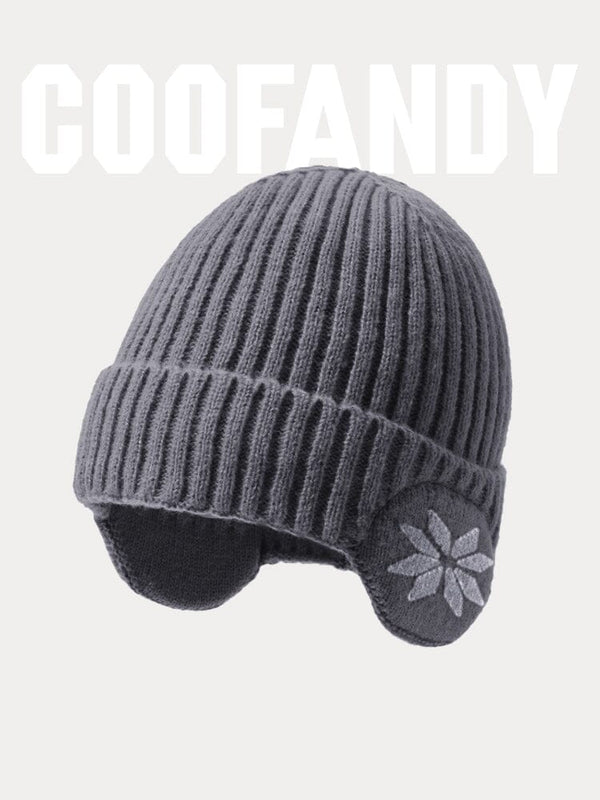 Warm Earflaps Knit Cuffed Beanie Hat coofandy Dark Grey F
