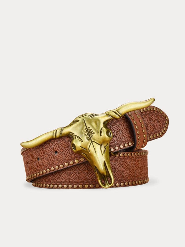Vintage Western Cowboy PU Belt Belt coofandy Light Brown S (105cm)