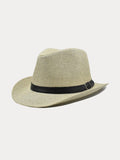 Western Cowboy Woven Straw Hat Hat coofandy Beige F(56-58)