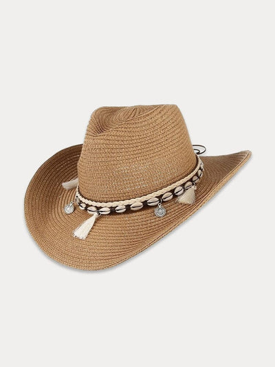 Stylish Wide Brim Woven Straw Hat Hat coofandy Khaki F(56-58) 